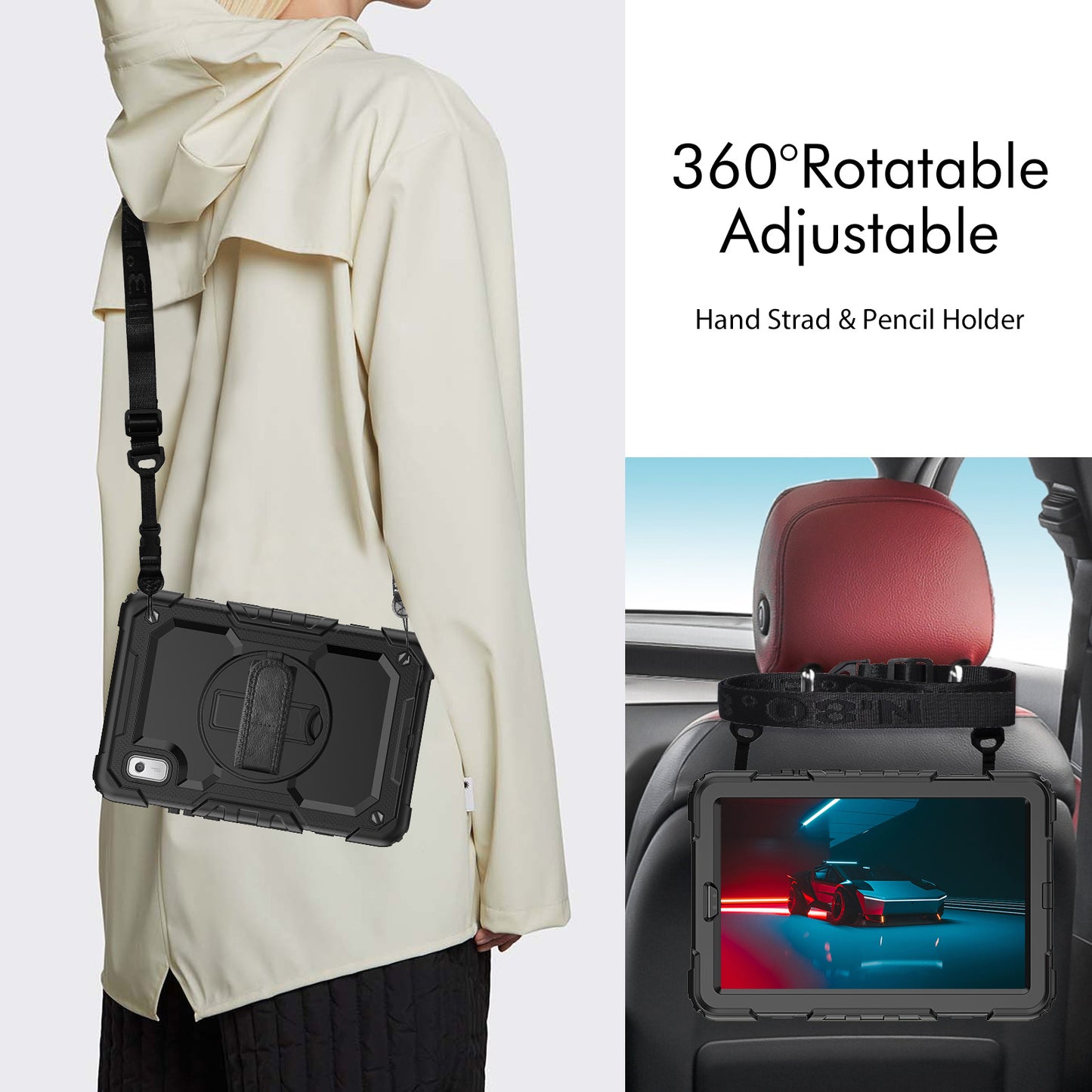 Kickstand Tablet Case for Lenovo Tab M9 / K9 9 TB310 2023 Hand Strap Silicone+PC Tablet Cover with Shoulder Strap PET Screen Film