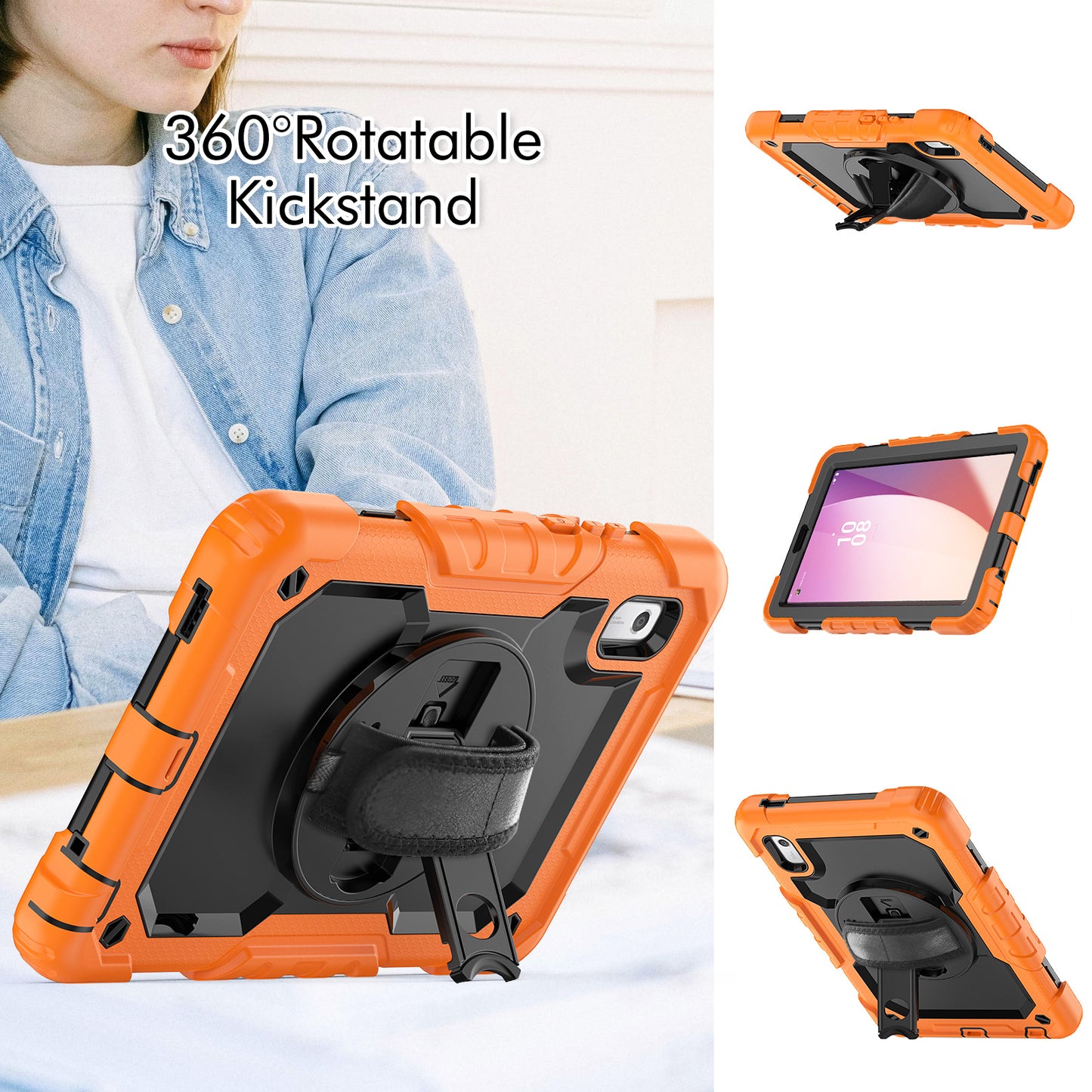 Kickstand Tablet Case for Lenovo Tab M9 / K9 9 TB310 2023 Hand Strap Silicone+PC Tablet Cover with Shoulder Strap PET Screen Film