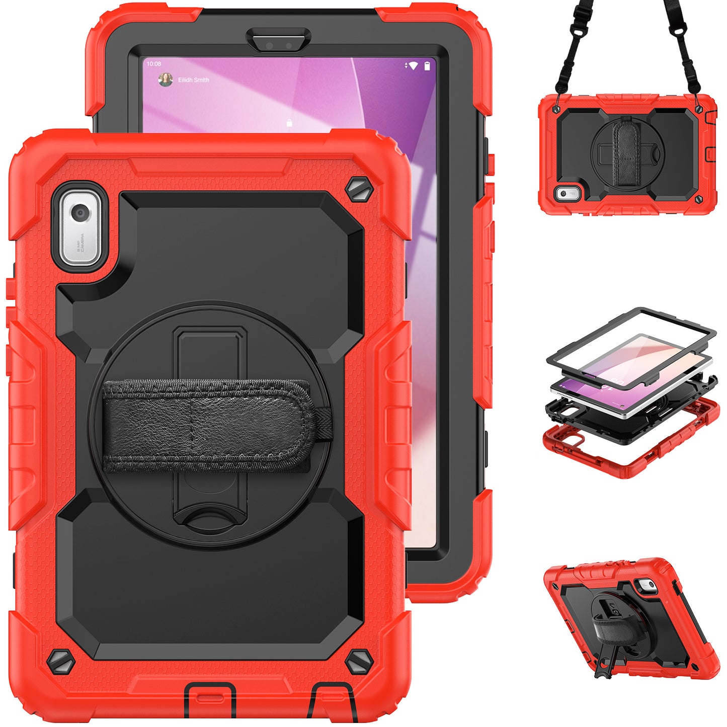 Kickstand Tablet Case for Lenovo Tab M9 / K9 9 TB310 2023 Hand Strap Silicone+PC Tablet Cover with Shoulder Strap PET Screen Film