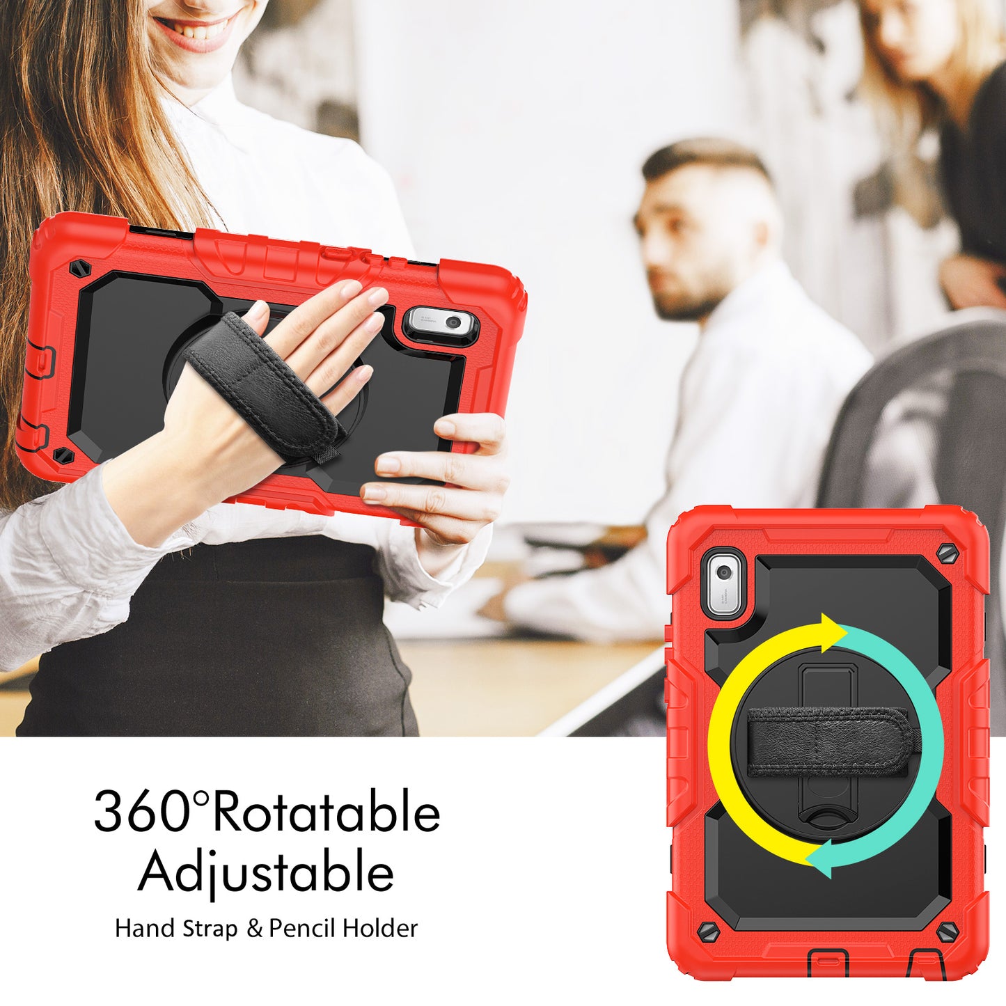 Kickstand Tablet Case for Lenovo Tab M9 / K9 9 TB310 2023 Hand Strap Silicone+PC Tablet Cover with Shoulder Strap PET Screen Film