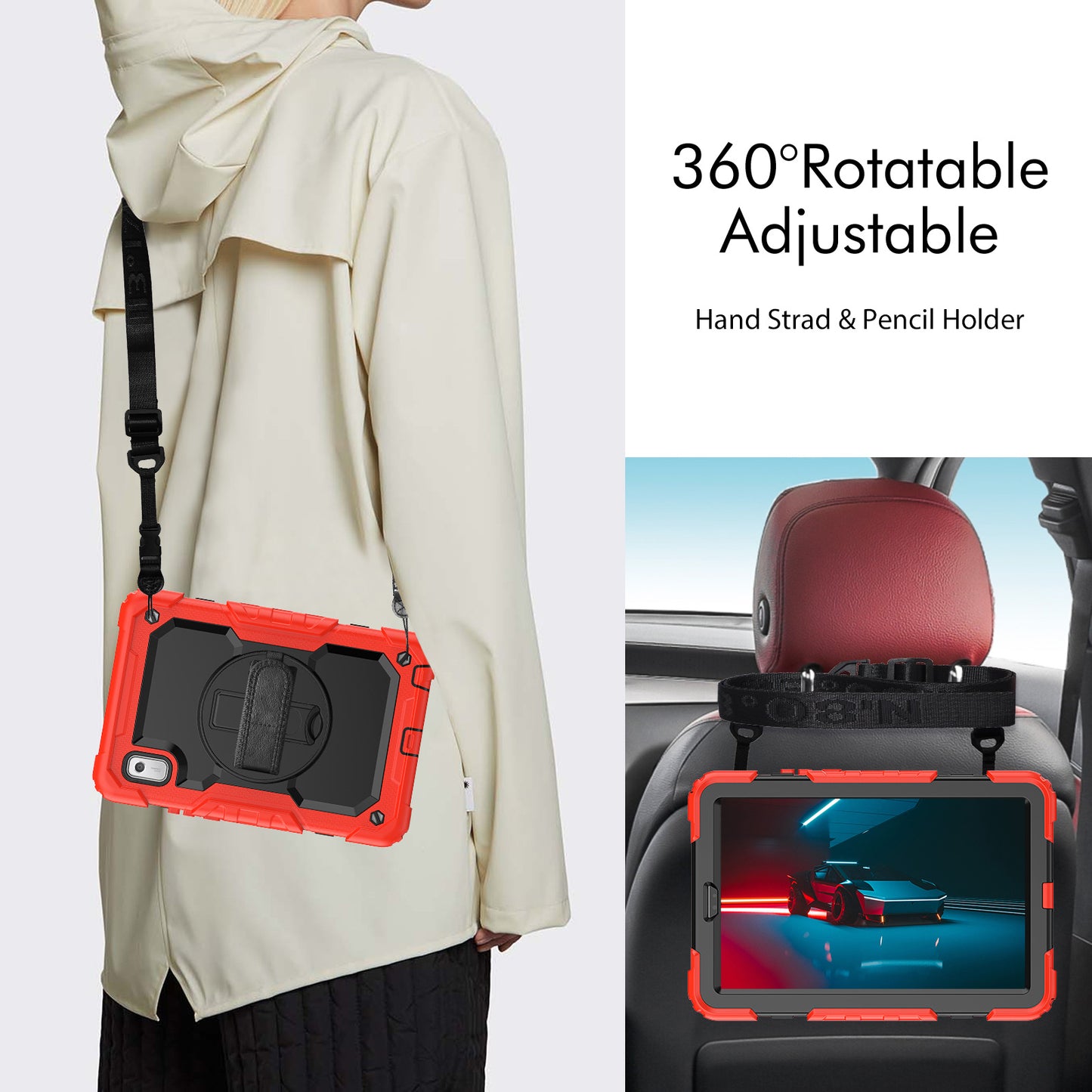 Kickstand Tablet Case for Lenovo Tab M9 / K9 9 TB310 2023 Hand Strap Silicone+PC Tablet Cover with Shoulder Strap PET Screen Film