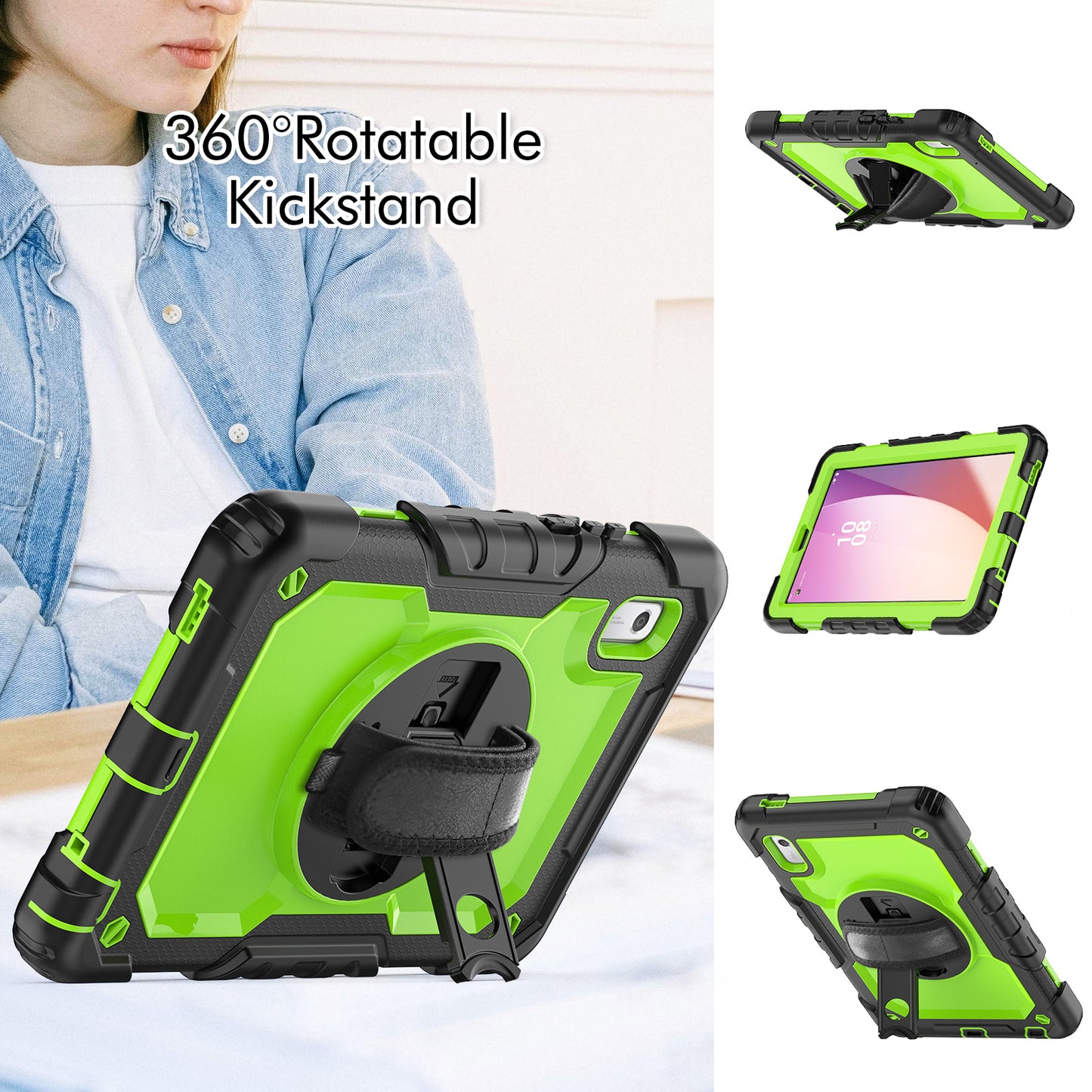 Kickstand Tablet Case for Lenovo Tab M9 / K9 9 TB310 2023 Hand Strap Silicone+PC Tablet Cover with Shoulder Strap PET Screen Film
