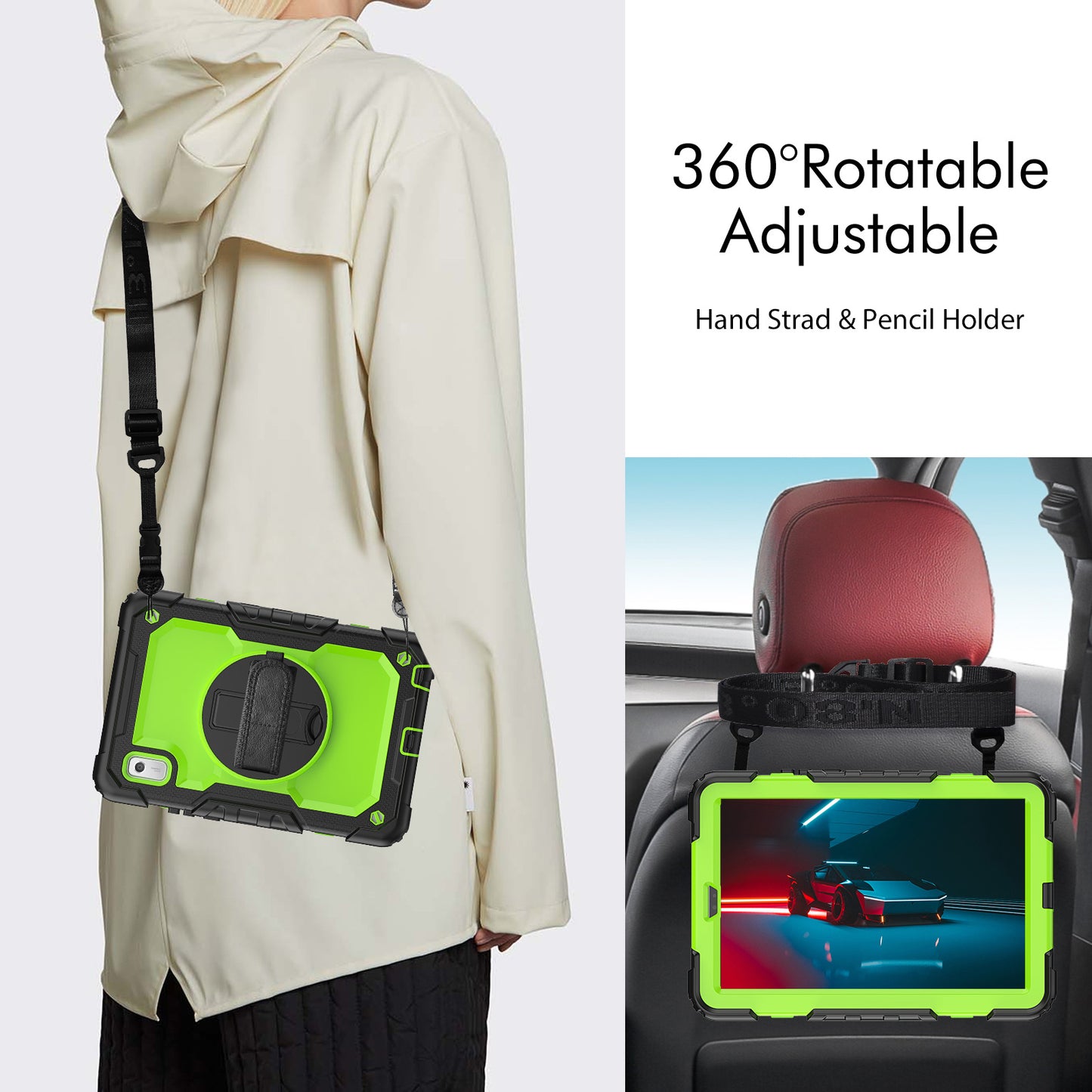 Kickstand Tablet Case for Lenovo Tab M9 / K9 9 TB310 2023 Hand Strap Silicone+PC Tablet Cover with Shoulder Strap PET Screen Film