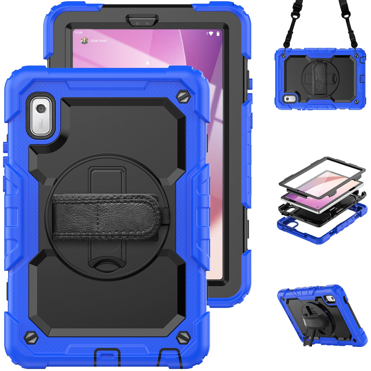 Kickstand Tablet Case for Lenovo Tab M9 / K9 9 TB310 2023 Hand Strap Silicone+PC Tablet Cover with Shoulder Strap PET Screen Film