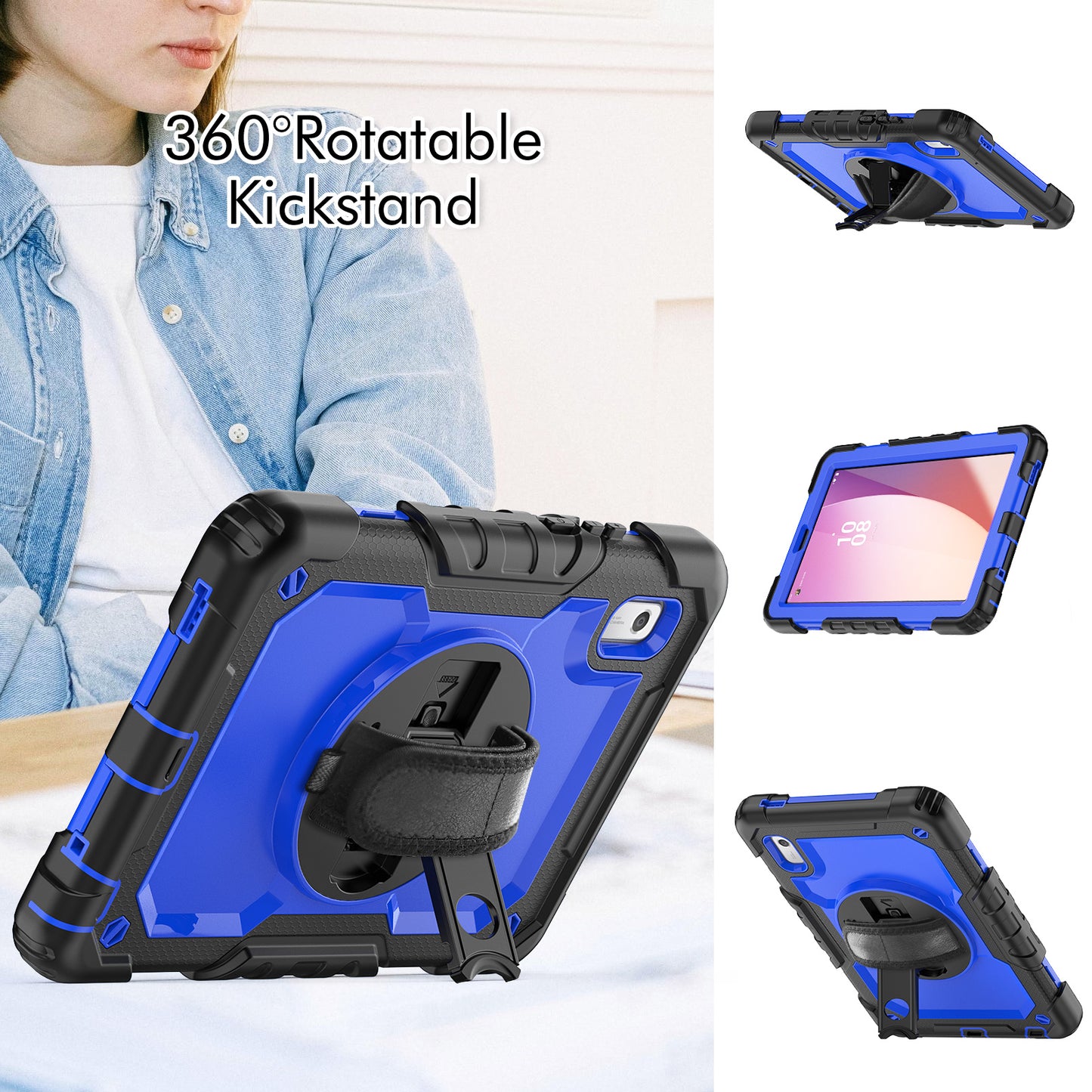 Kickstand Tablet Case for Lenovo Tab M9 / K9 9 TB310 2023 Hand Strap Silicone+PC Tablet Cover with Shoulder Strap PET Screen Film