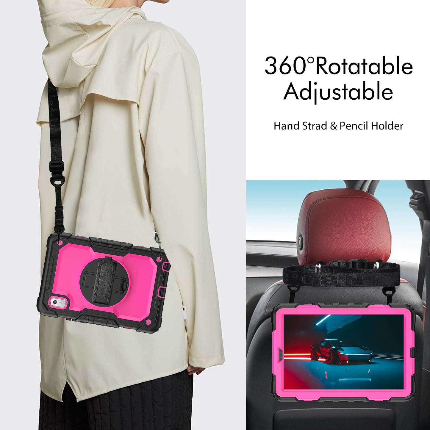 Kickstand Tablet Case for Lenovo Tab M9 / K9 9 TB310 2023 Hand Strap Silicone+PC Tablet Cover with Shoulder Strap PET Screen Film