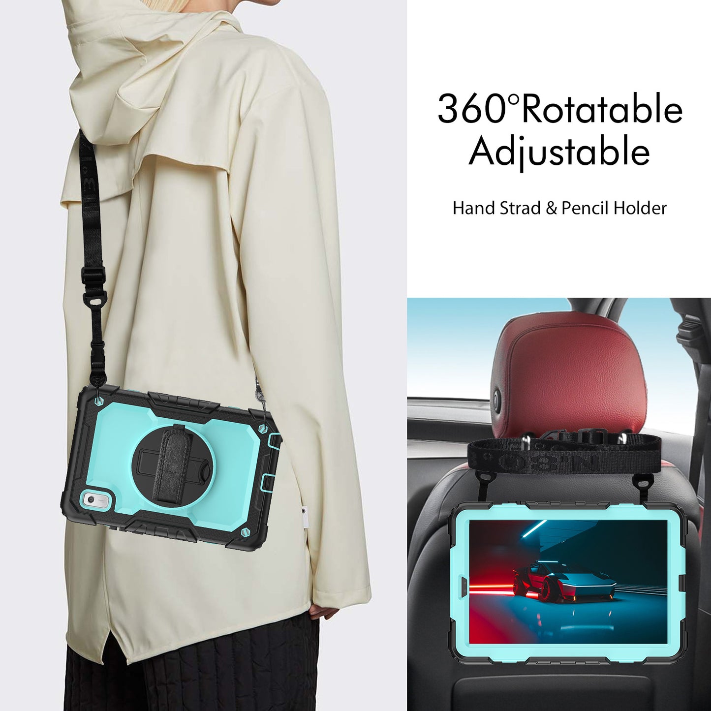 Kickstand Tablet Case for Lenovo Tab M9 / K9 9 TB310 2023 Hand Strap Silicone+PC Tablet Cover with Shoulder Strap PET Screen Film