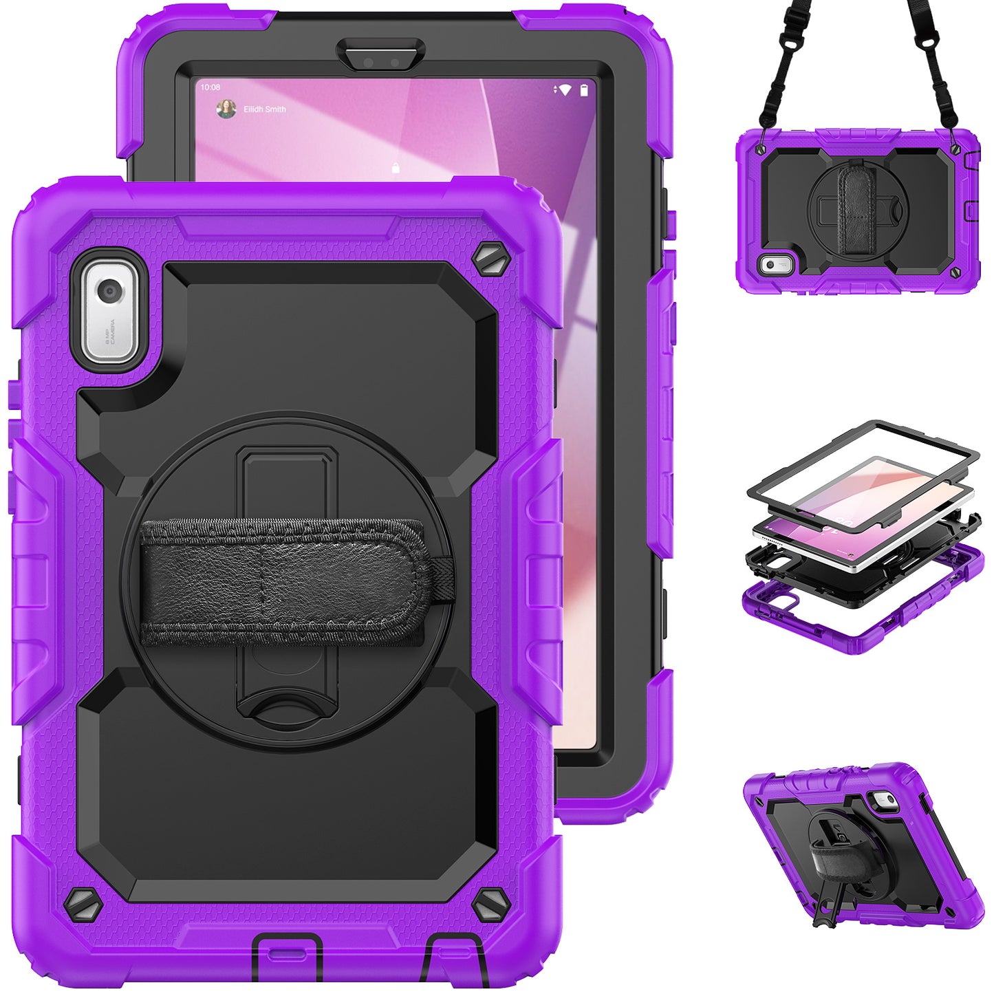 Kickstand Tablet Case for Lenovo Tab M9 / K9 9 TB310 2023 Hand Strap Silicone+PC Tablet Cover with Shoulder Strap PET Screen Film