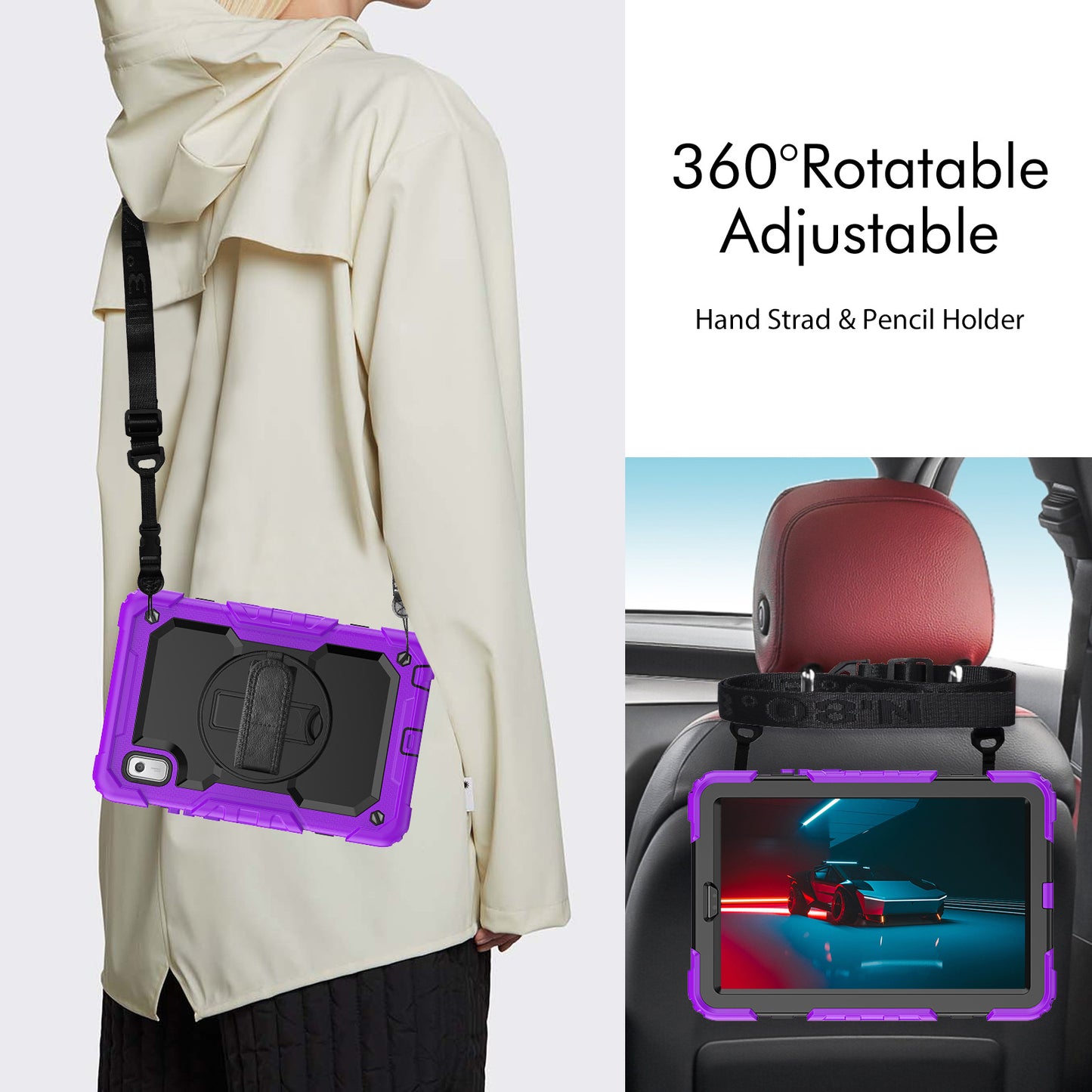 Kickstand Tablet Case for Lenovo Tab M9 / K9 9 TB310 2023 Hand Strap Silicone+PC Tablet Cover with Shoulder Strap PET Screen Film