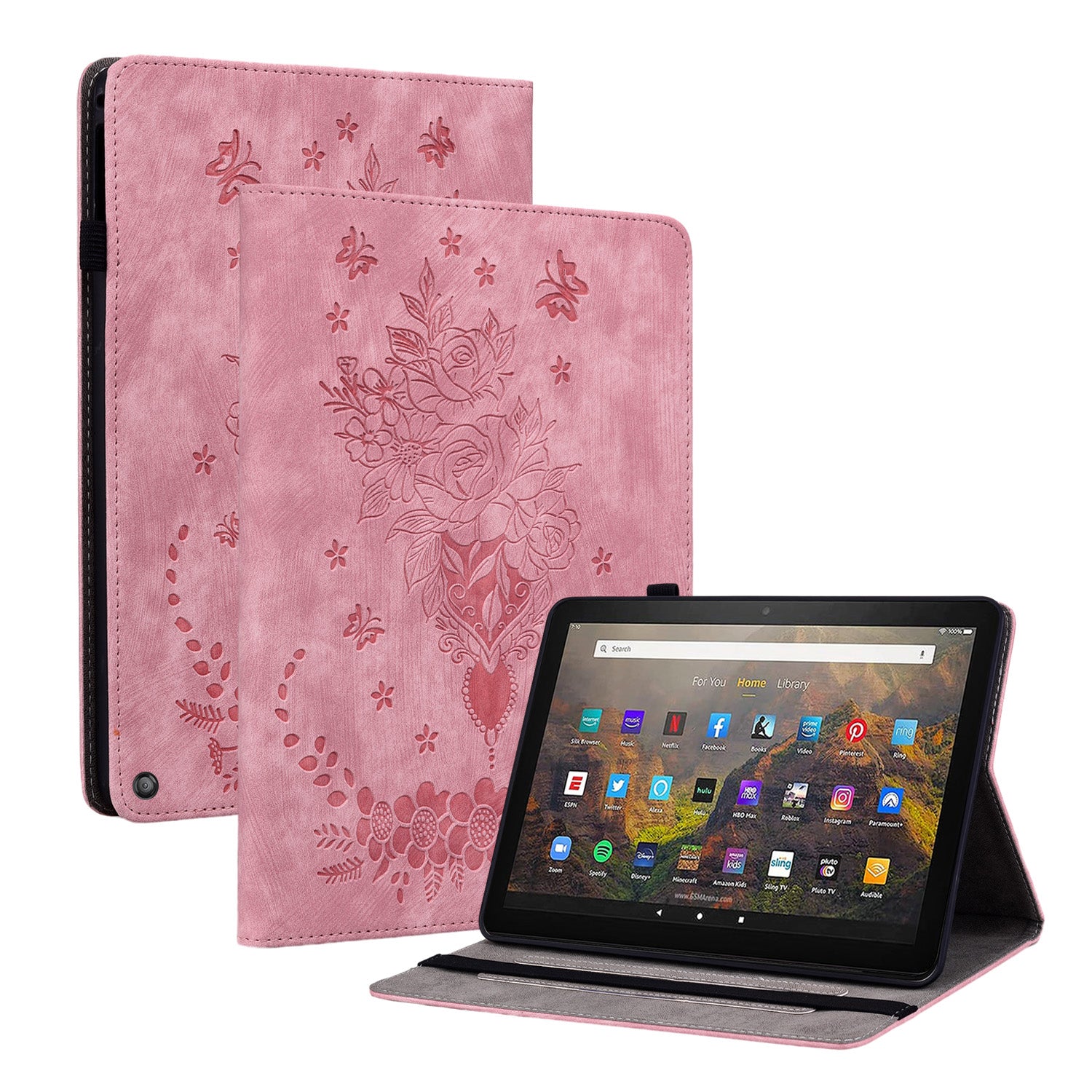 Tablet Cover for Amazon Fire HD 10 (2021) / HD 10 Plus (2021) Auto Wake / Sleep Imprinted PU Leather Stand Case