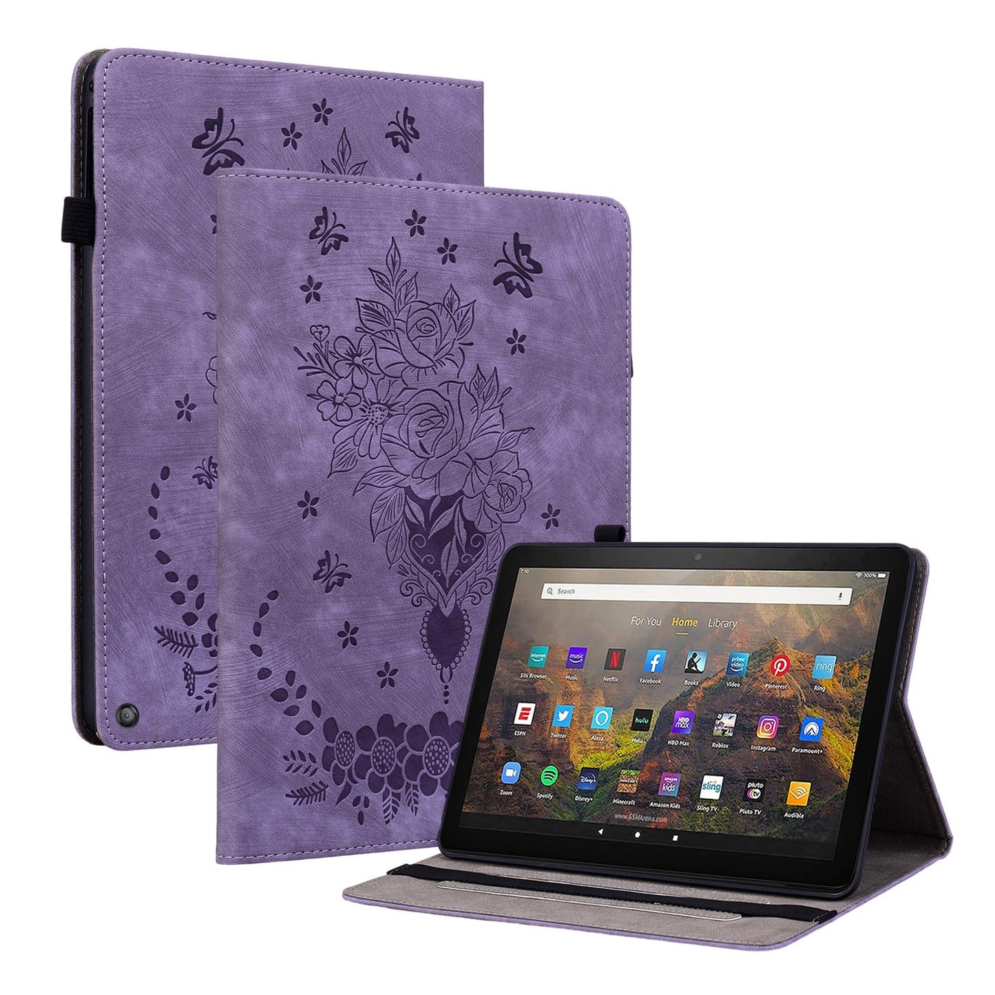 Tablet Cover for Amazon Fire HD 10 (2021) / HD 10 Plus (2021) Auto Wake / Sleep Imprinted PU Leather Stand Case