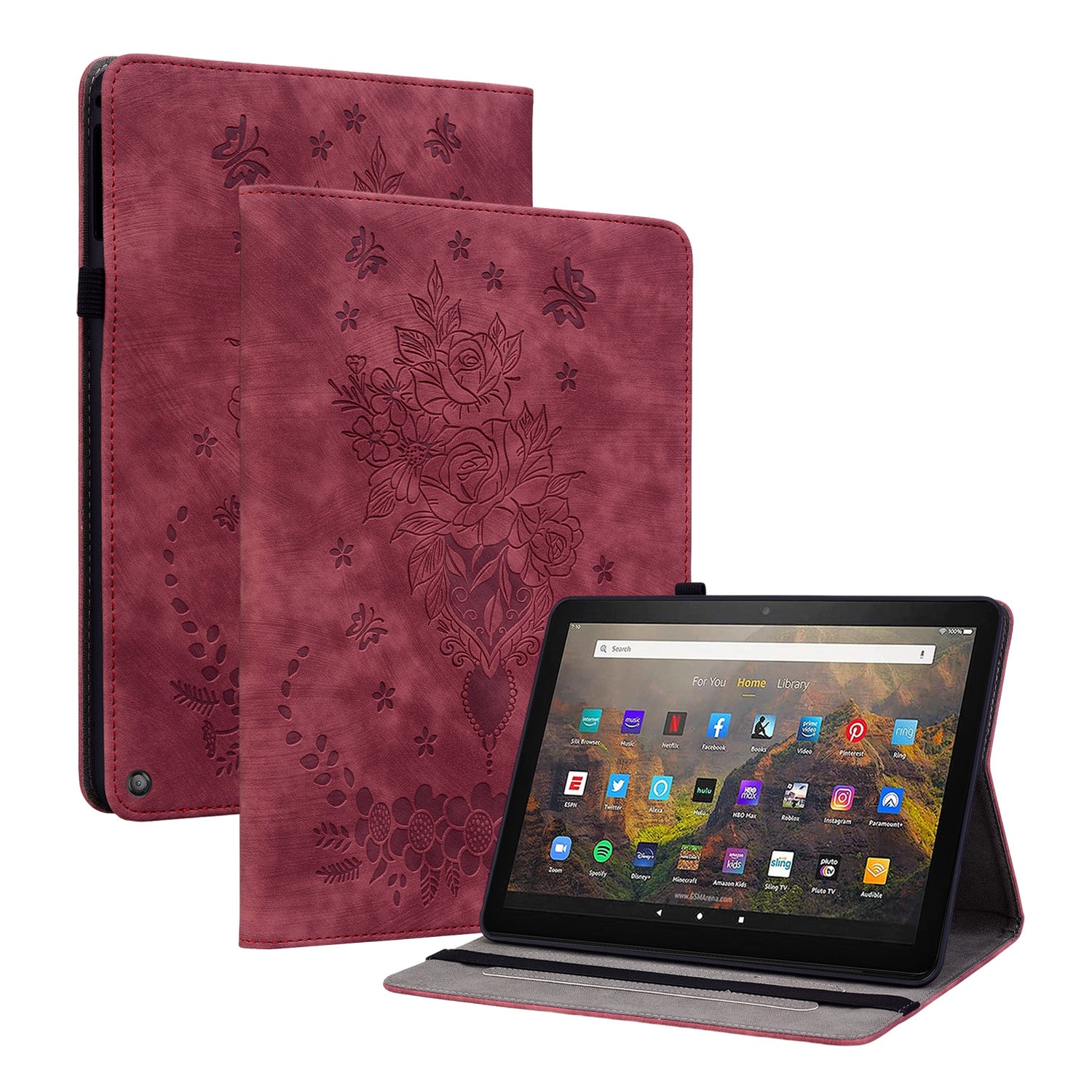 Tablet Cover for Amazon Fire HD 10 (2021) / HD 10 Plus (2021) Auto Wake / Sleep Imprinted PU Leather Stand Case