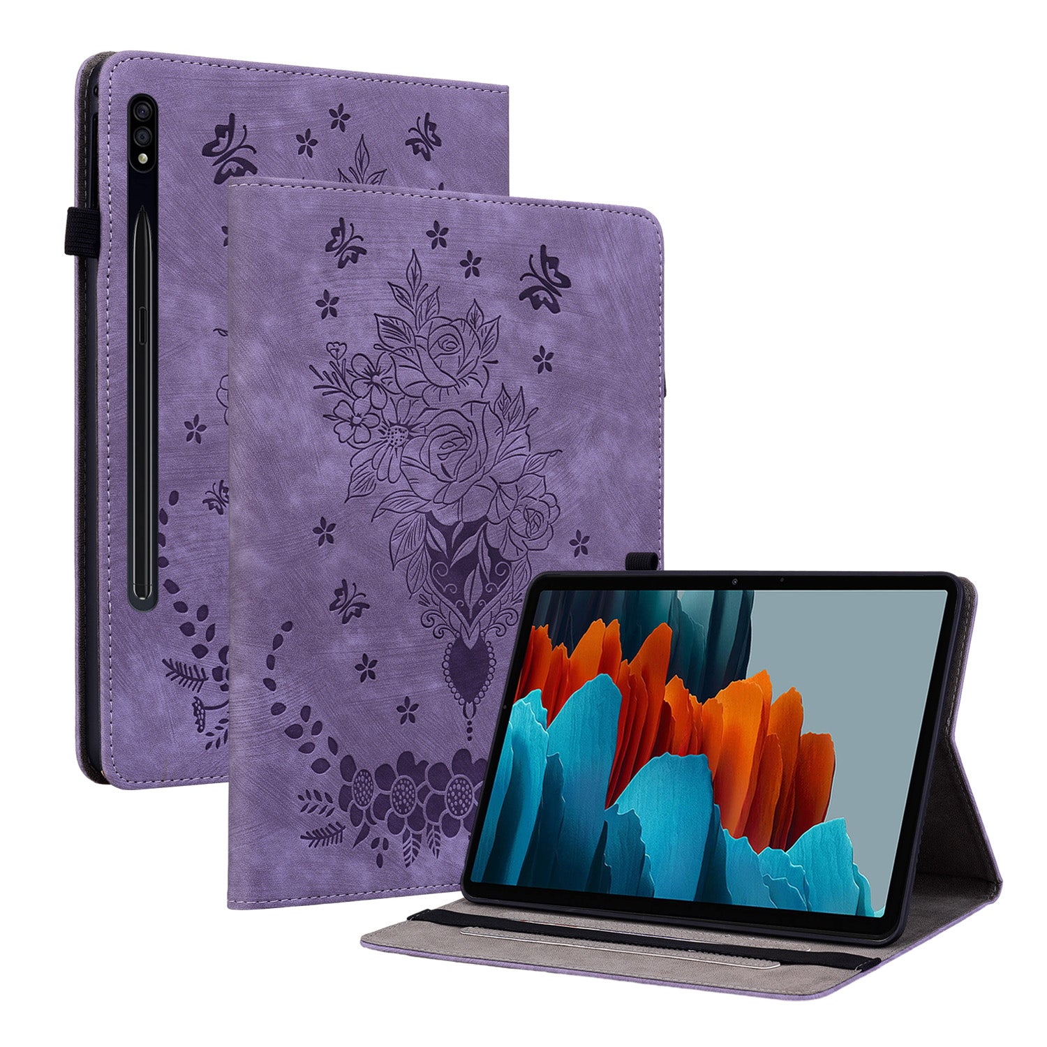 Tablet Leather Case for Samsung Galaxy Tab S7 / S8 , Card Slots Stand Imprinted Tablet Cover