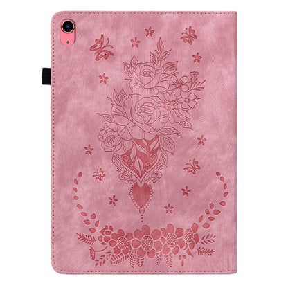 For iPad 10.9 (2022) PU Leather Stand Case Butterfly Rose Imprinted Card Holder Tablet Cover