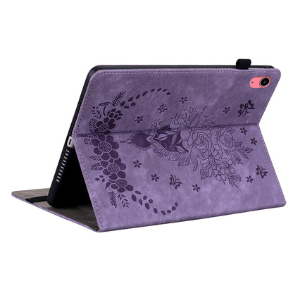 For iPad 10.9 (2022) PU Leather Stand Case Butterfly Rose Imprinted Card Holder Tablet Cover