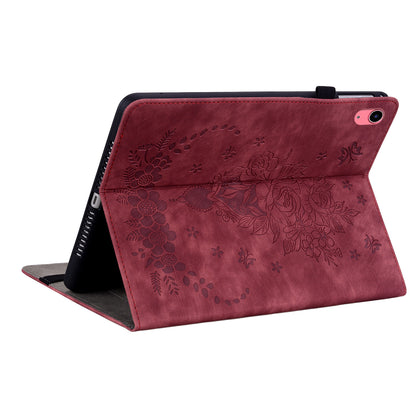 For iPad 10.9 (2022) PU Leather Stand Case Butterfly Rose Imprinted Card Holder Tablet Cover