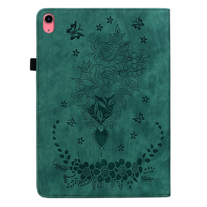 For iPad 10.9 (2022) PU Leather Stand Case Butterfly Rose Imprinted Card Holder Tablet Cover