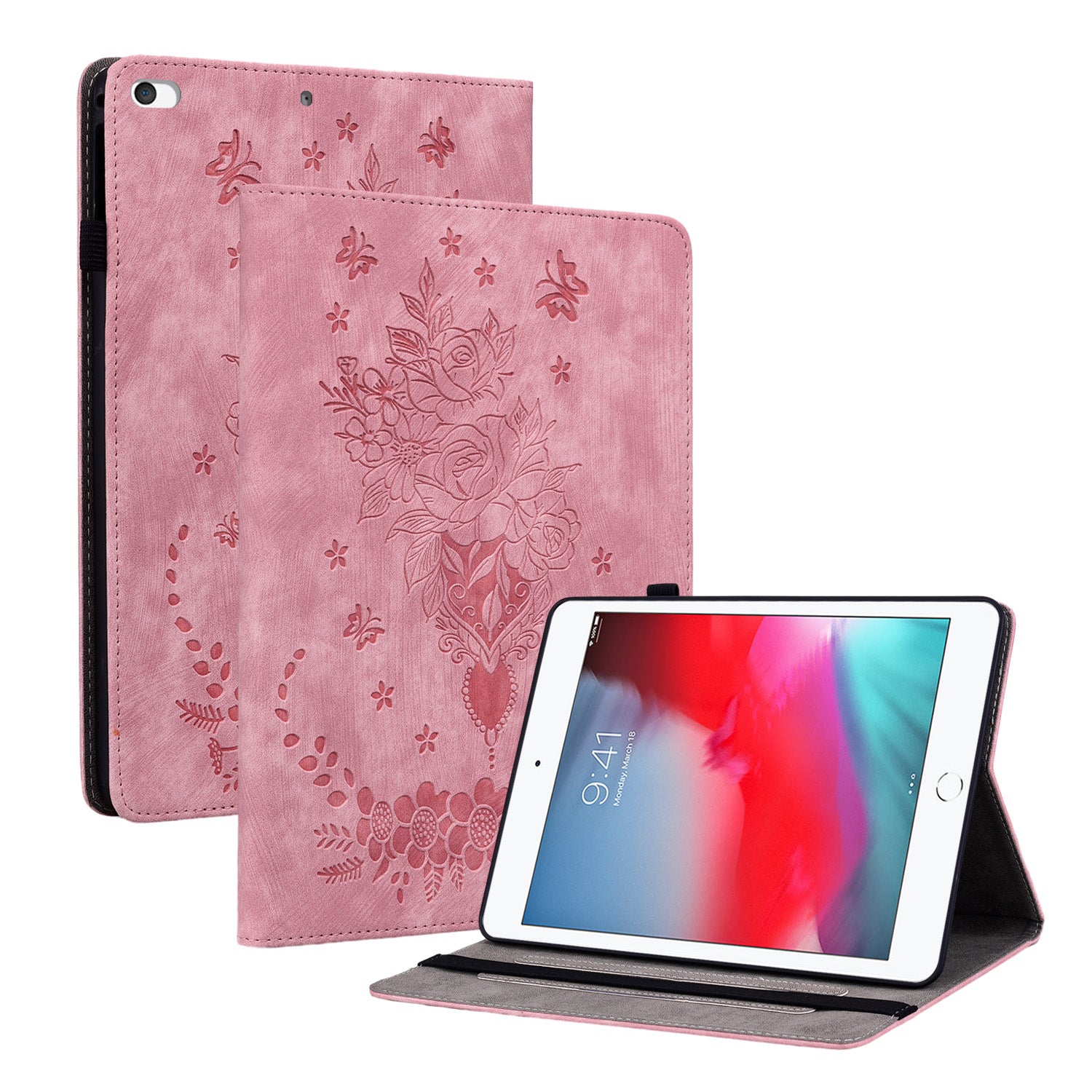 For iPad Mini / Mini 2 / mini 3 / mini 4 / mini (2019) 7.9 inch PU Leather Card Holder Stand Case Imprinted Tablet Anti-drop Cover