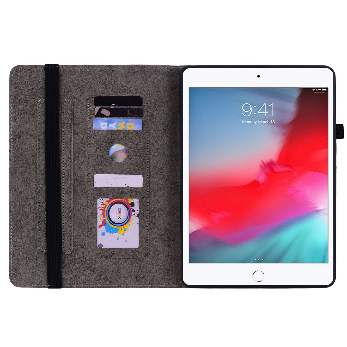 For iPad Mini / Mini 2 / mini 3 / mini 4 / mini (2019) 7.9 inch PU Leather Card Holder Stand Case Imprinted Tablet Anti-drop Cover