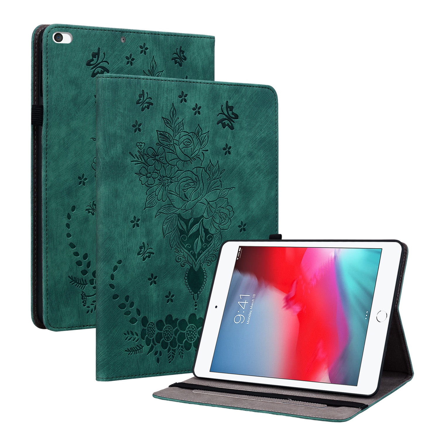For iPad Mini / Mini 2 / mini 3 / mini 4 / mini (2019) 7.9 inch PU Leather Card Holder Stand Case Imprinted Tablet Anti-drop Cover