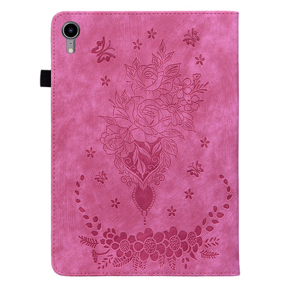 For iPad mini (2021) PU Leather Card Holder Shell Butterfly Rose Imprinted Tablet Stand Case