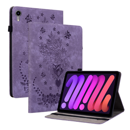 For iPad mini (2021) PU Leather Card Holder Shell Butterfly Rose Imprinted Tablet Stand Case