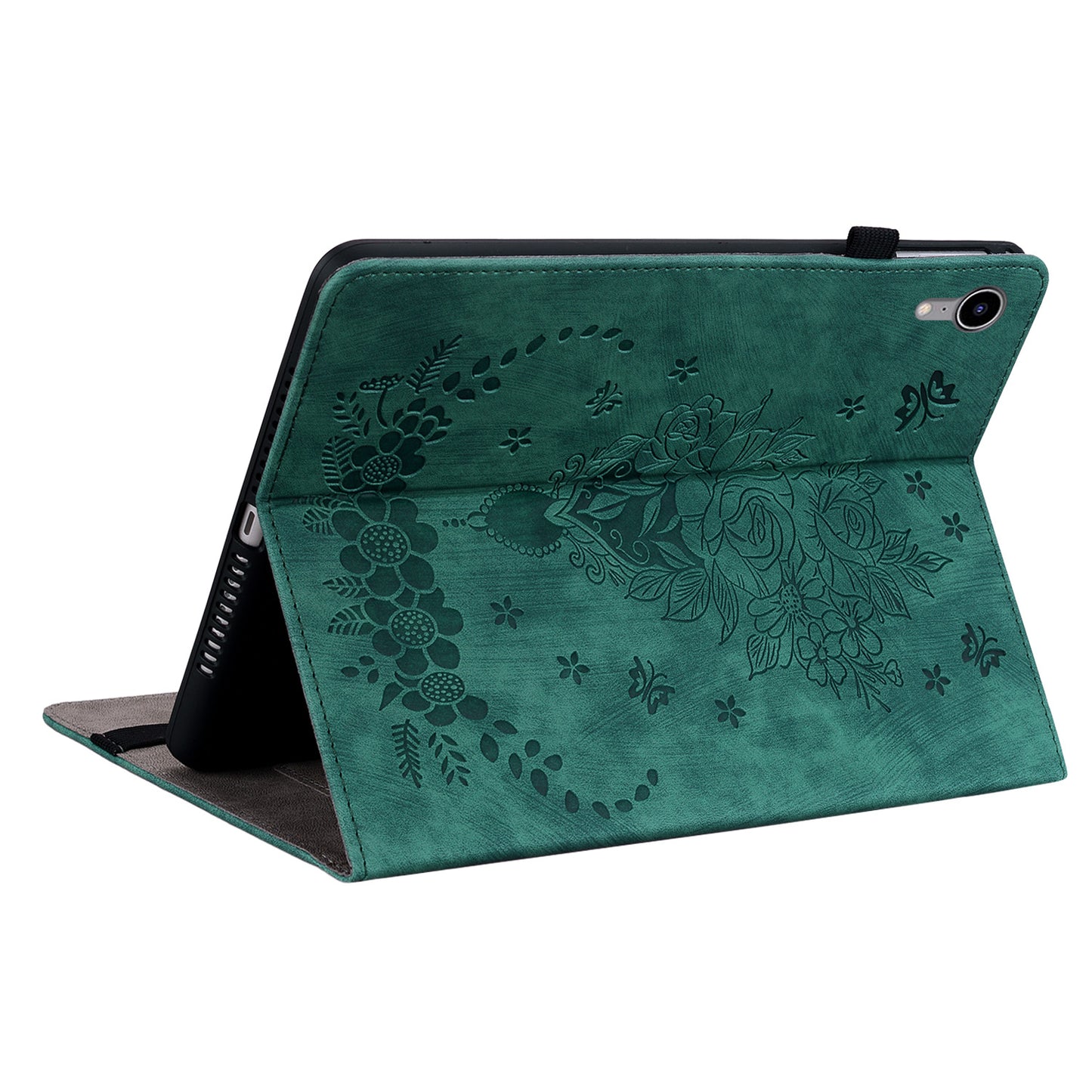 For iPad mini (2021) PU Leather Card Holder Shell Butterfly Rose Imprinted Tablet Stand Case