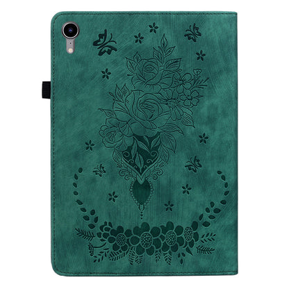 For iPad mini (2021) PU Leather Card Holder Shell Butterfly Rose Imprinted Tablet Stand Case
