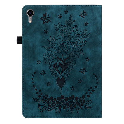 For iPad mini (2021) PU Leather Card Holder Shell Butterfly Rose Imprinted Tablet Stand Case