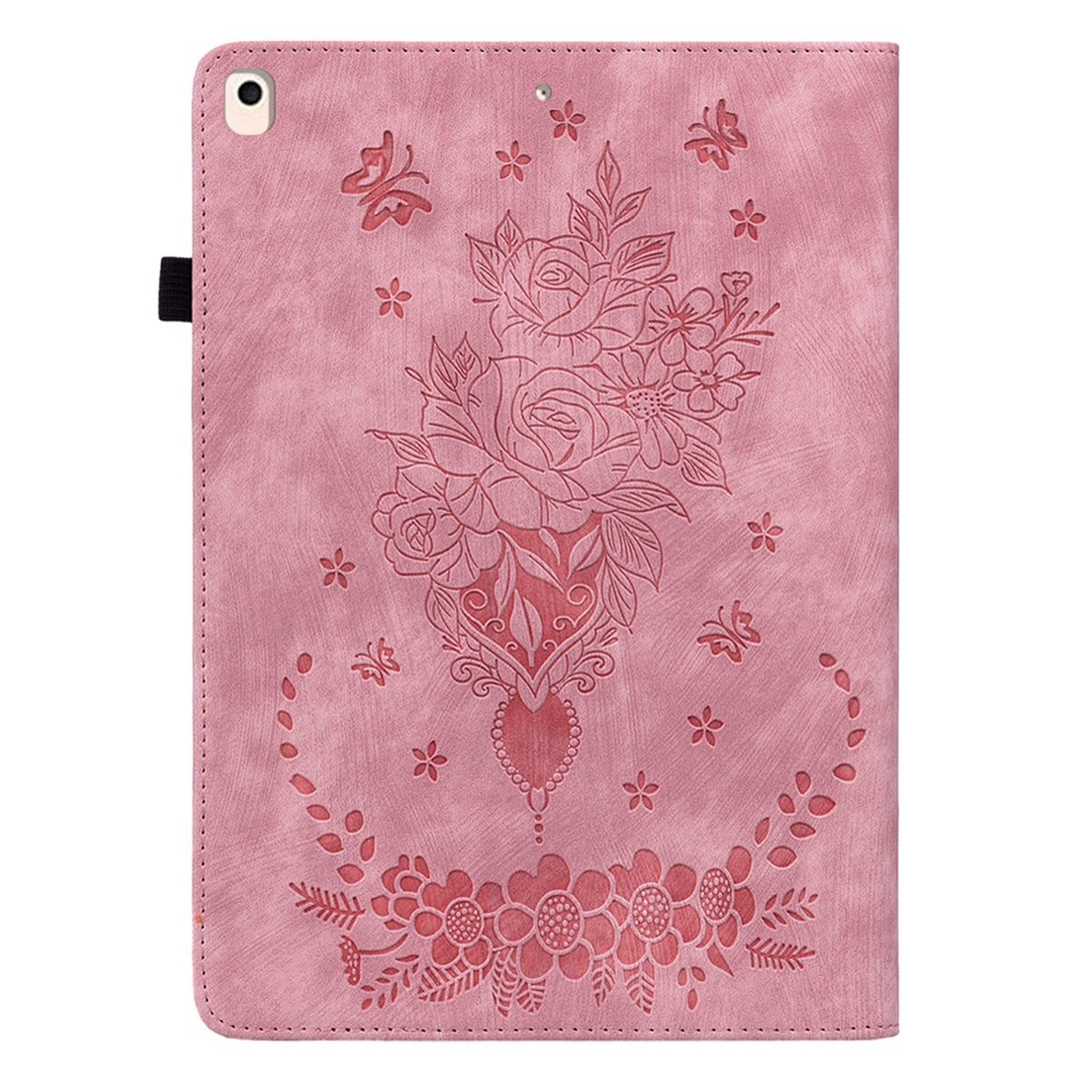 For iPad Air (2013) / Air 2 / iPad 9.7-inch (2017) / (2018) PU Leather Stand Shell Butterfly Rose Imprinted Tablet Case with Card Slots