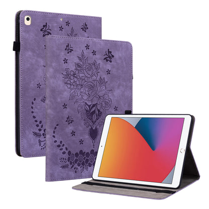For iPad Air (2013) / Air 2 / iPad 9.7-inch (2017) / (2018) PU Leather Stand Shell Butterfly Rose Imprinted Tablet Case with Card Slots