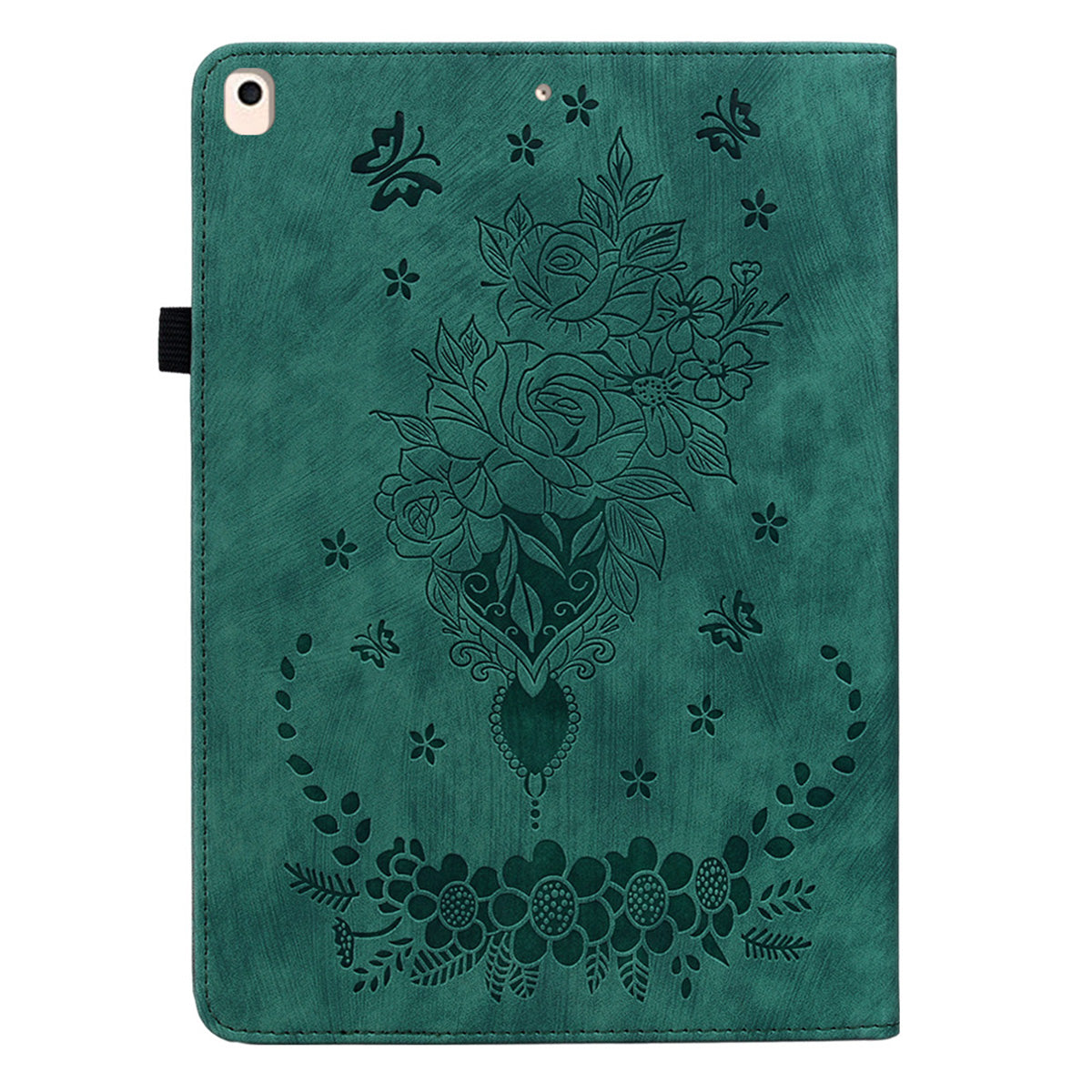 For iPad Air (2013) / Air 2 / iPad 9.7-inch (2017) / (2018) PU Leather Stand Shell Butterfly Rose Imprinted Tablet Case with Card Slots