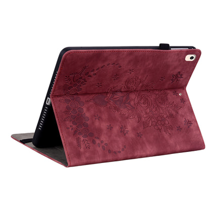 For iPad Air (2013) / Air 2 / iPad 9.7-inch (2017) / (2018) PU Leather Stand Shell Butterfly Rose Imprinted Tablet Case with Card Slots