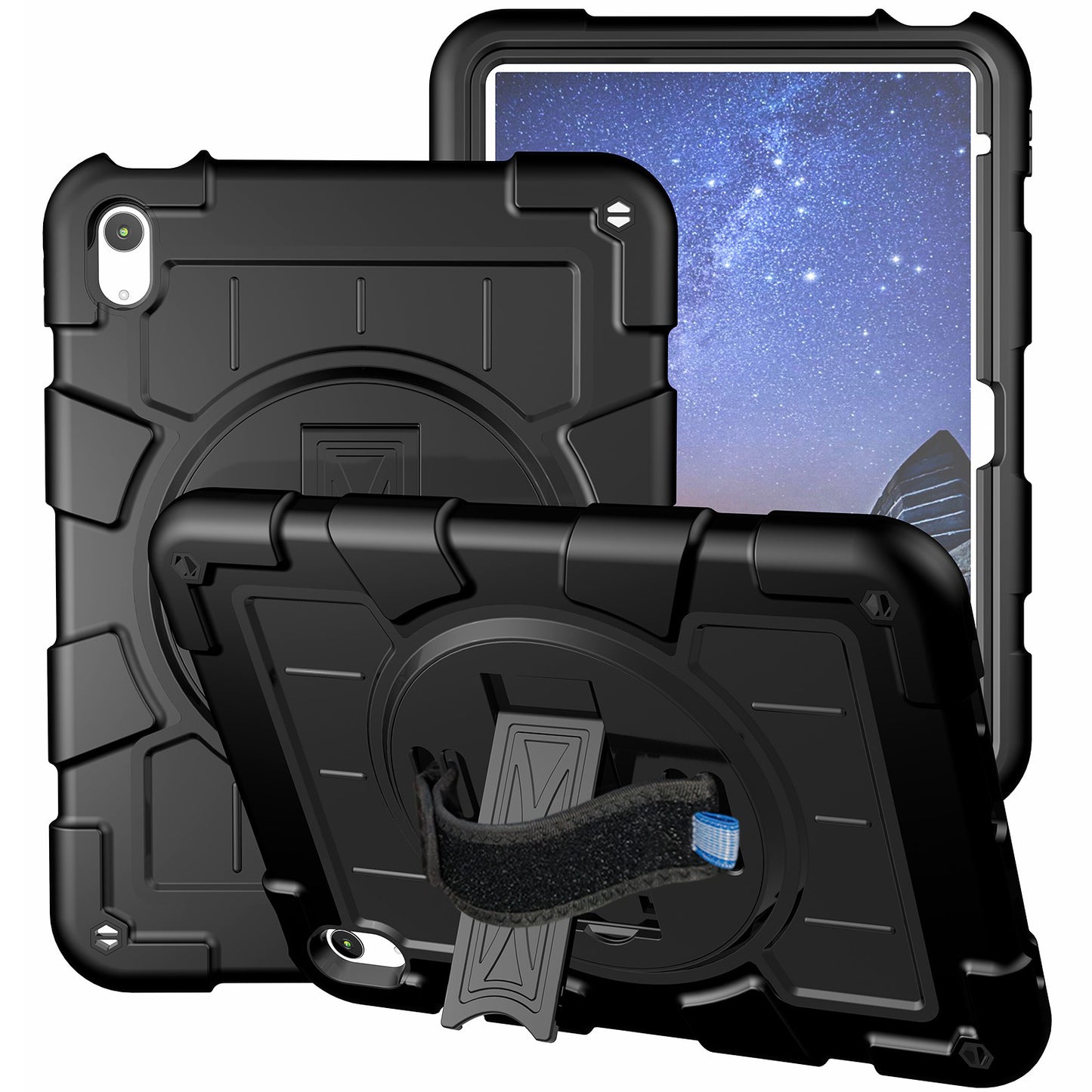 For iPad 10.9 (2022) TPU+PC Tablet Case Rotating Hand Strap Kickstand Cover with Shoulder Strap