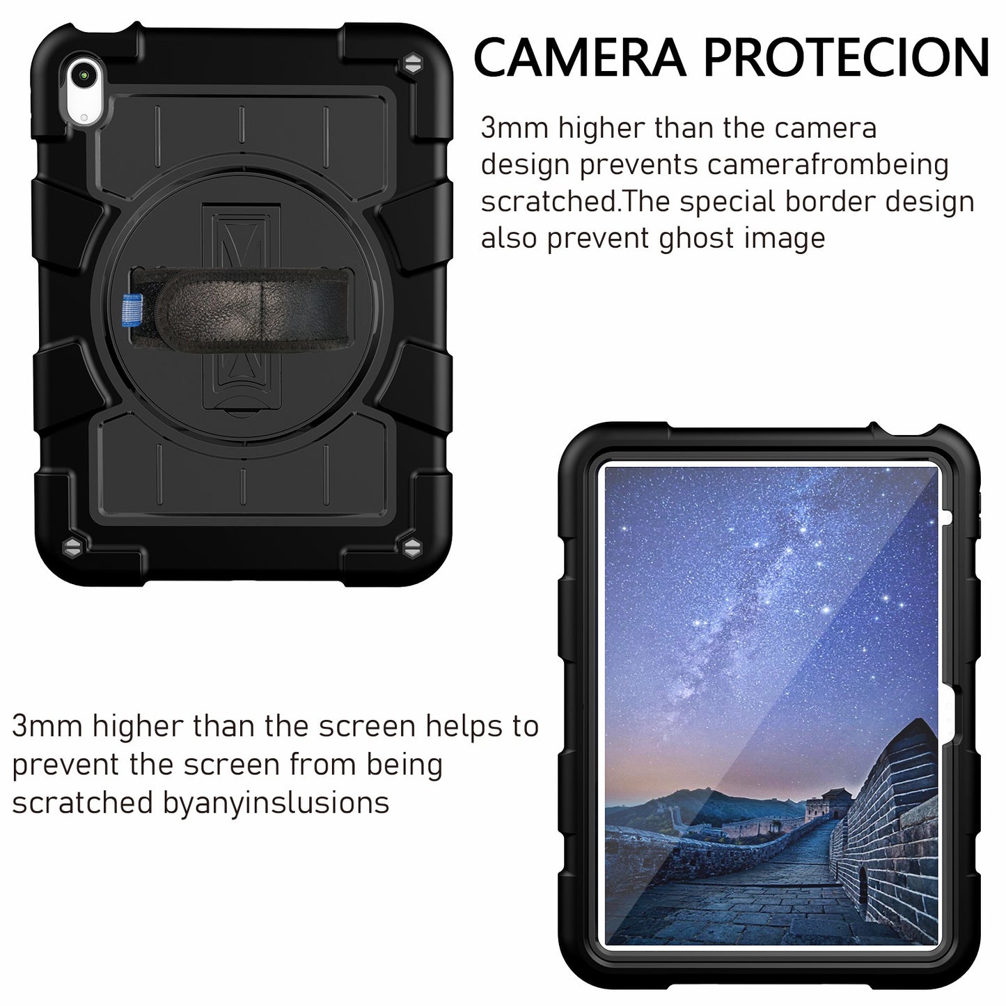 For iPad 10.9 (2022) TPU+PC Tablet Case Rotating Hand Strap Kickstand Cover with Shoulder Strap