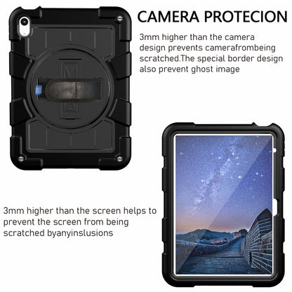 For iPad 10.9 (2022) TPU+PC Tablet Case Rotating Hand Strap Kickstand Cover with Shoulder Strap