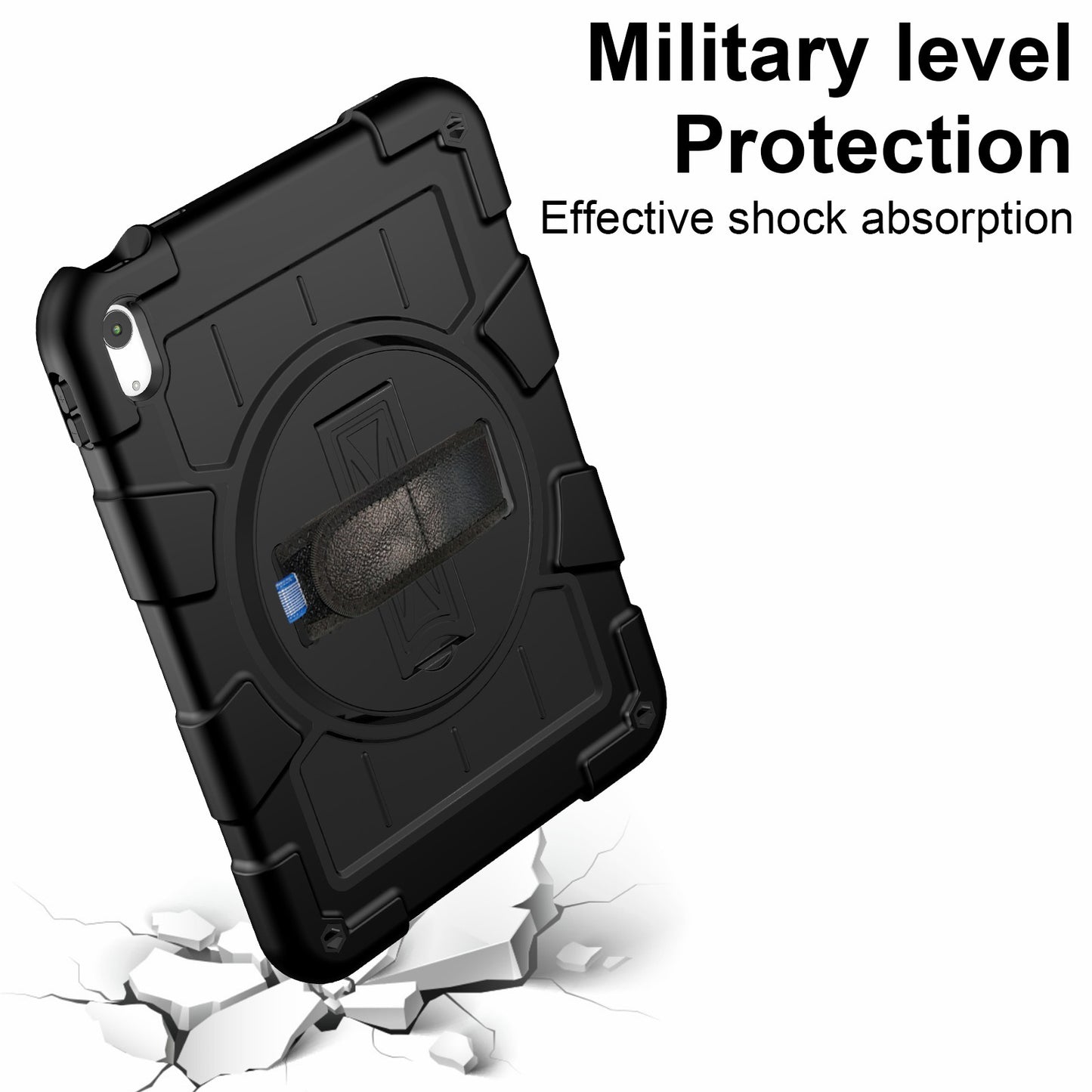 For iPad 10.9 (2022) TPU+PC Tablet Case Rotating Hand Strap Kickstand Cover with Shoulder Strap