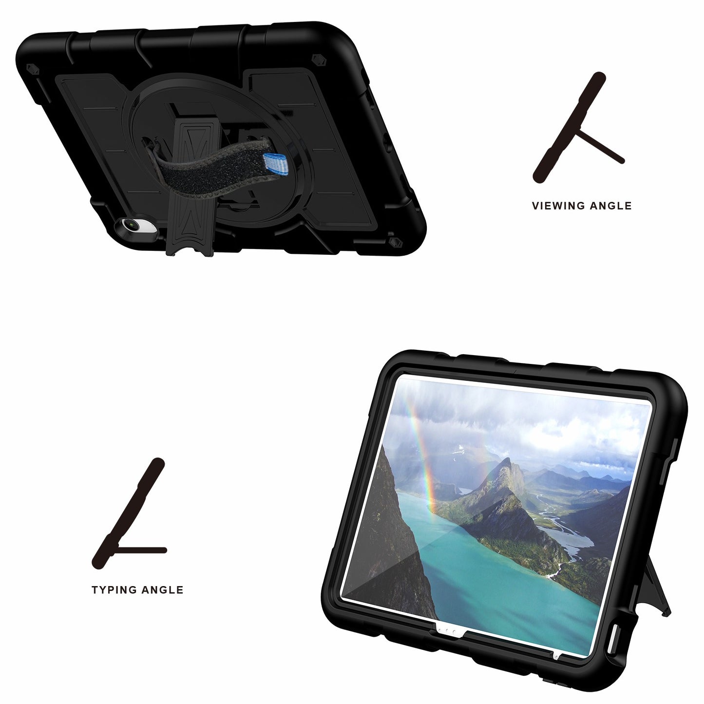 For iPad 10.9 (2022) TPU+PC Tablet Case Rotating Hand Strap Kickstand Cover with Shoulder Strap