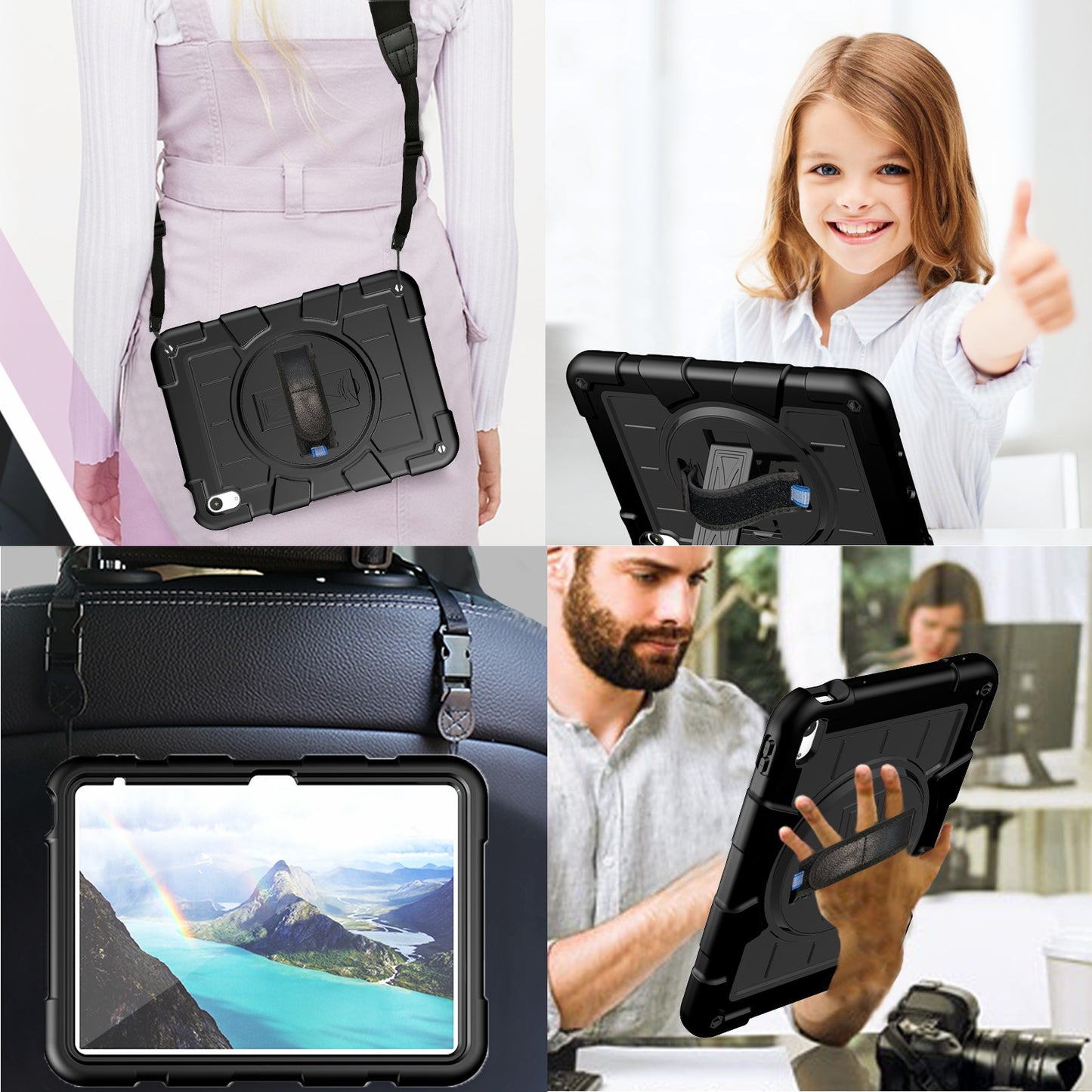 For iPad 10.9 (2022) TPU+PC Tablet Case Rotating Hand Strap Kickstand Cover with Shoulder Strap