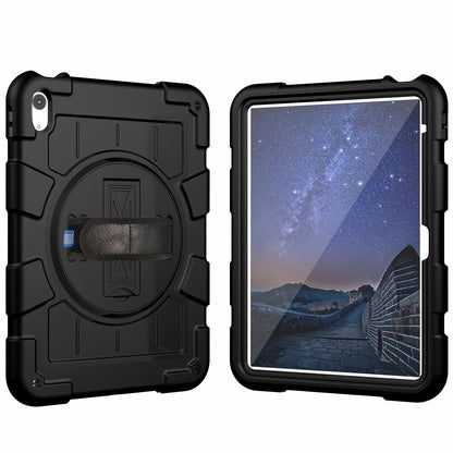 For iPad 10.9 (2022) TPU+PC Tablet Case Rotating Hand Strap Kickstand Cover with Shoulder Strap