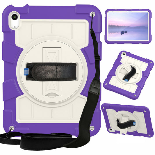 For iPad 10.9 (2022) TPU+PC Tablet Case Rotating Hand Strap Kickstand Cover with Shoulder Strap