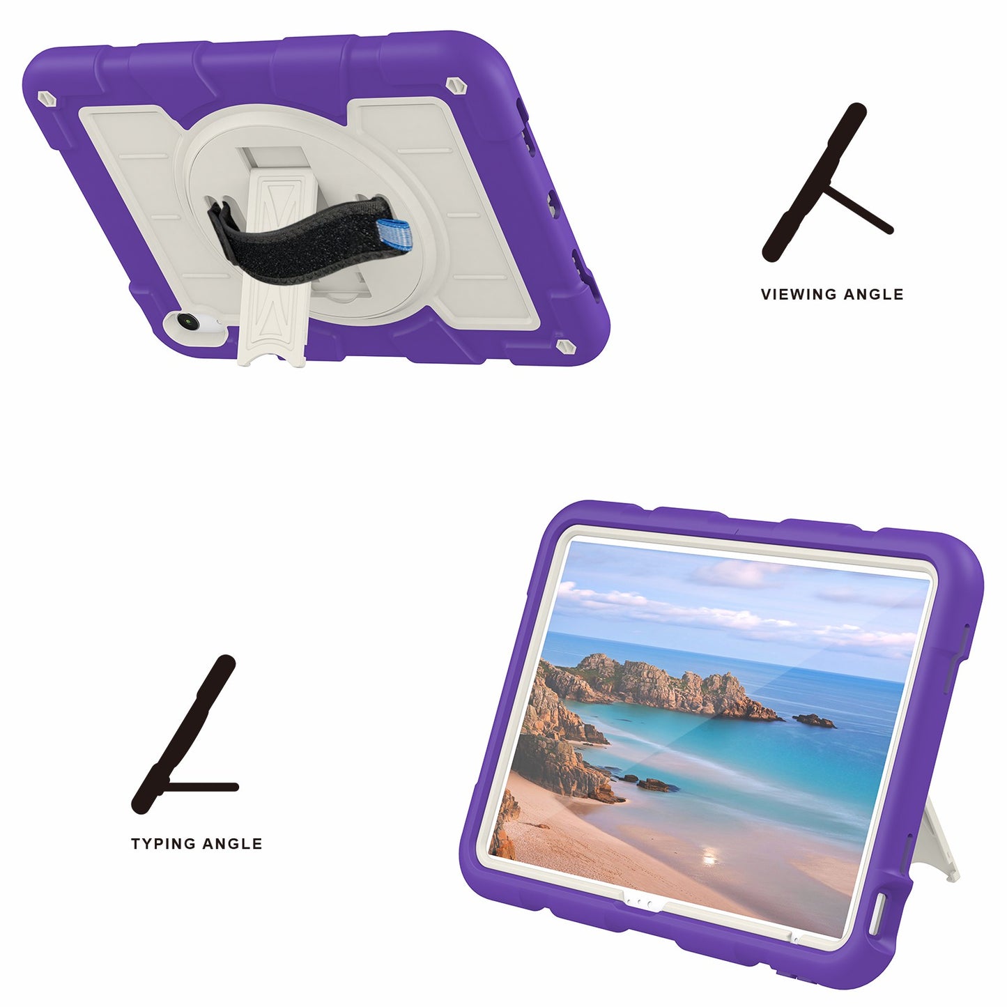 For iPad 10.9 (2022) TPU+PC Tablet Case Rotating Hand Strap Kickstand Cover with Shoulder Strap