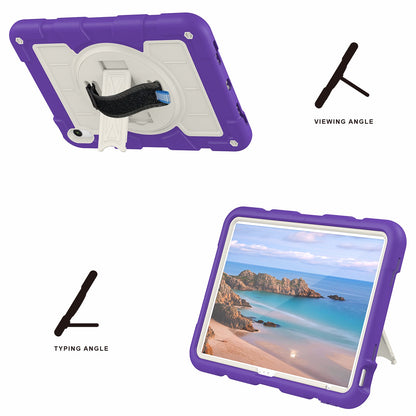 For iPad 10.9 (2022) TPU+PC Tablet Case Rotating Hand Strap Kickstand Cover with Shoulder Strap