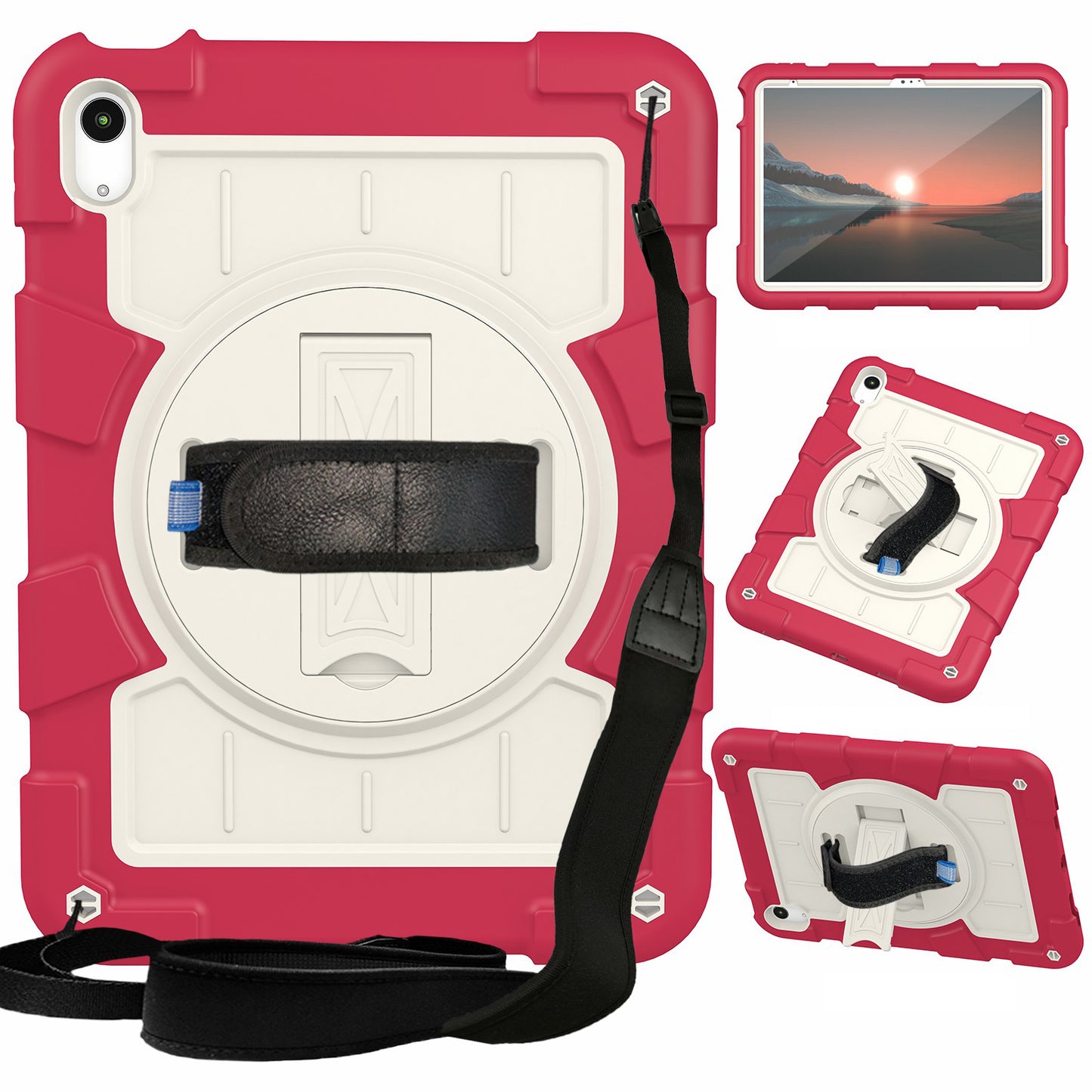 For iPad 10.9 (2022) TPU+PC Tablet Case Rotating Hand Strap Kickstand Cover with Shoulder Strap