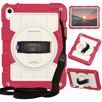 For iPad 10.9 (2022) TPU+PC Tablet Case Rotating Hand Strap Kickstand Cover with Shoulder Strap