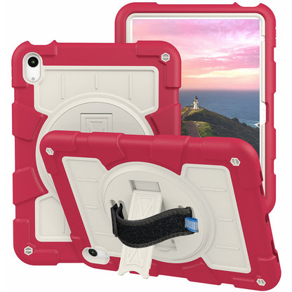 For iPad 10.9 (2022) TPU+PC Tablet Case Rotating Hand Strap Kickstand Cover with Shoulder Strap