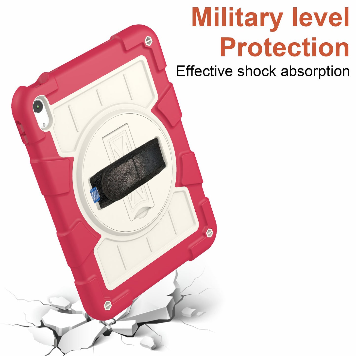For iPad 10.9 (2022) TPU+PC Tablet Case Rotating Hand Strap Kickstand Cover with Shoulder Strap