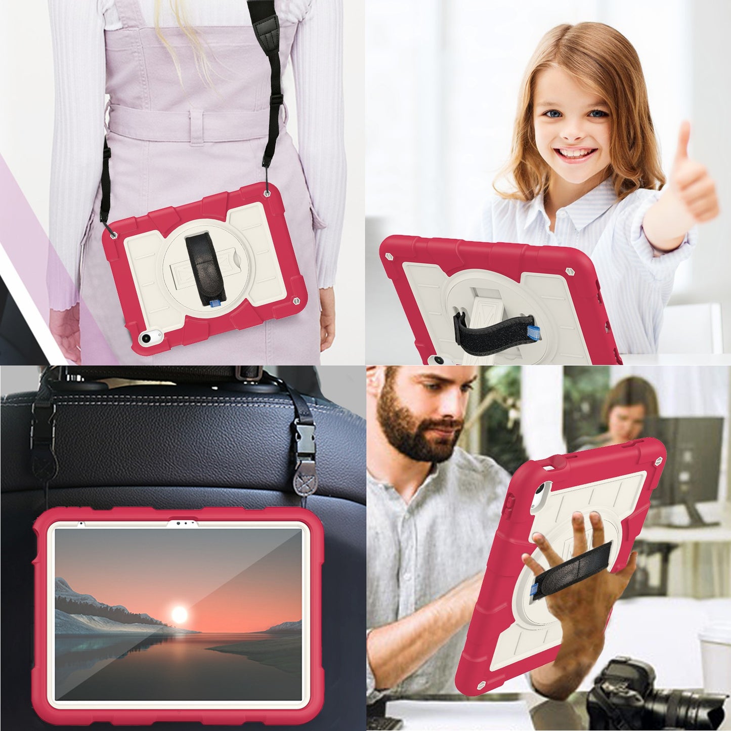 For iPad 10.9 (2022) TPU+PC Tablet Case Rotating Hand Strap Kickstand Cover with Shoulder Strap