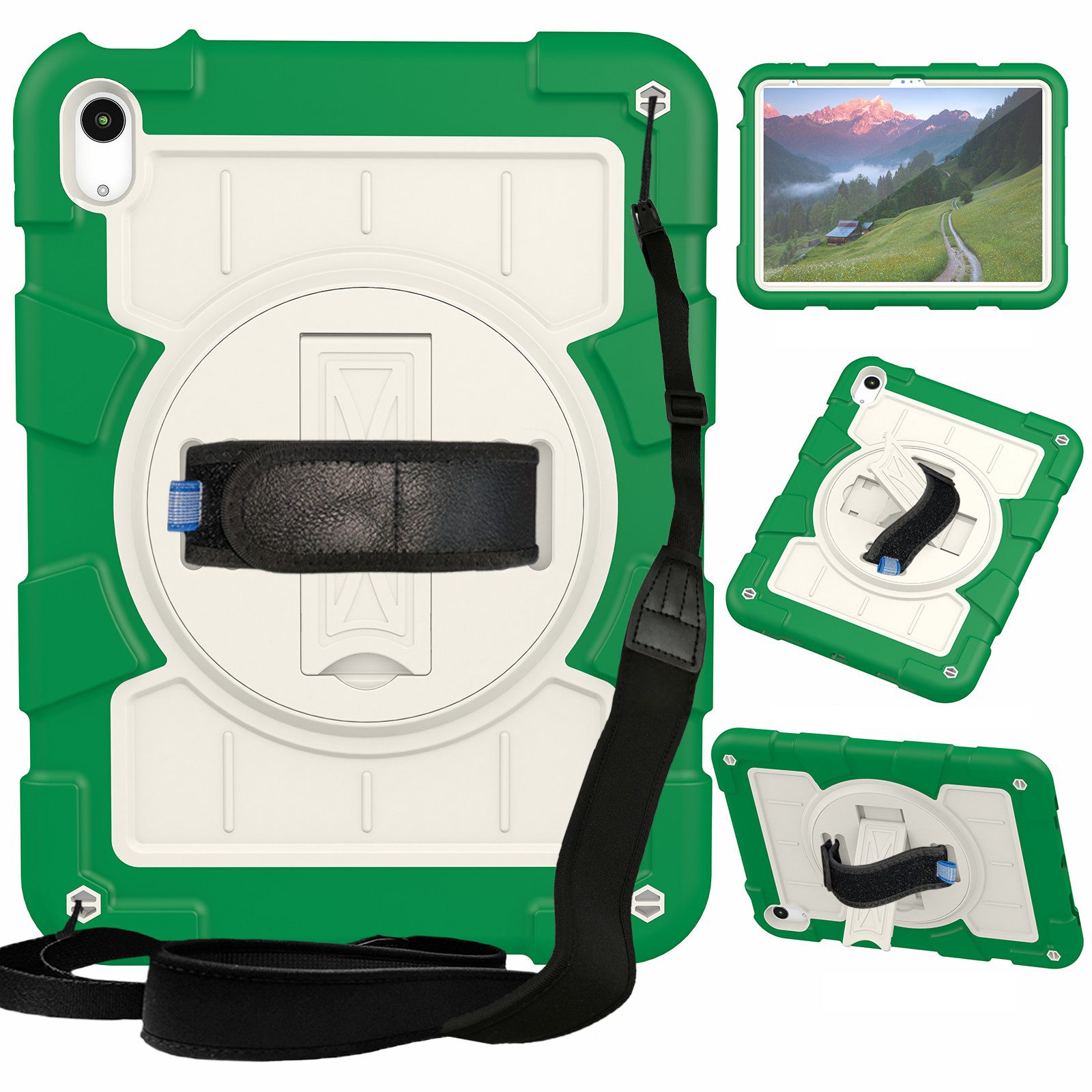 For iPad 10.9 (2022) TPU+PC Tablet Case Rotating Hand Strap Kickstand Cover with Shoulder Strap