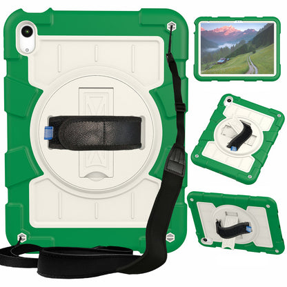 For iPad 10.9 (2022) TPU+PC Tablet Case Rotating Hand Strap Kickstand Cover with Shoulder Strap